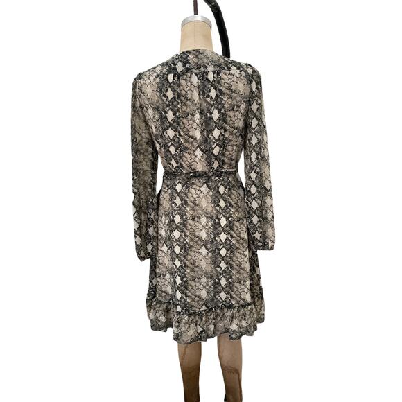 Python LEYDEN Print Chiffon Knee Length Flowy Wrap Dinner Dress size S - Picture 6 of 8